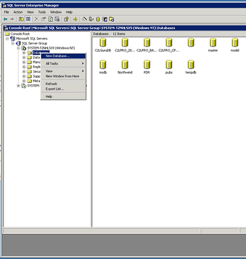 create the SQL database