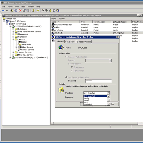 assigning the default database for the user