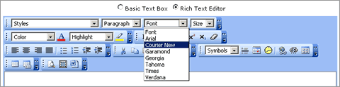 free text box editor font list