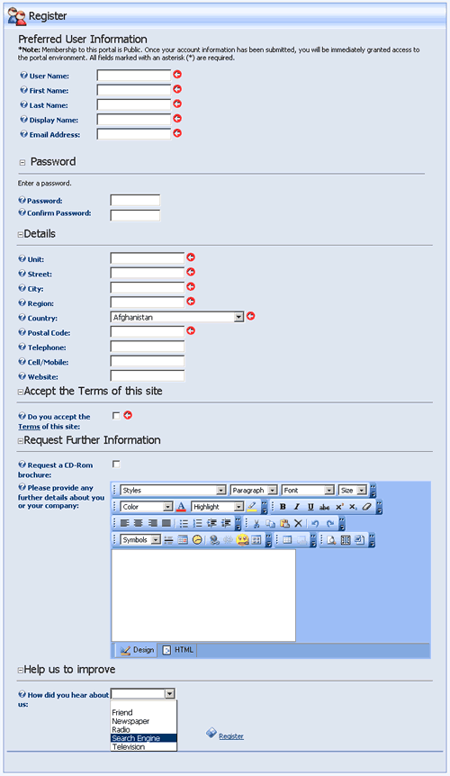 custom registration page