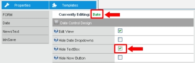 Screenshot showing how to disable the textbox of the Date Control
