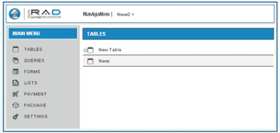 Screenshot of the tables found in the Tables section of the RAD Module.