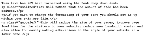 code demonstrating not using font tags