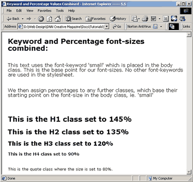 IE 5.5 Small displays at font size medium