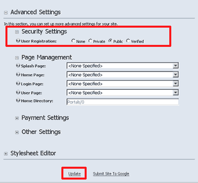 User Registration Advanced Settings