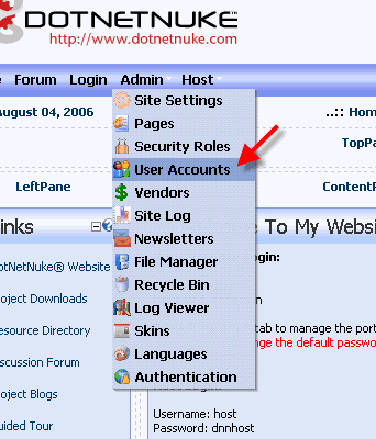 admin menu