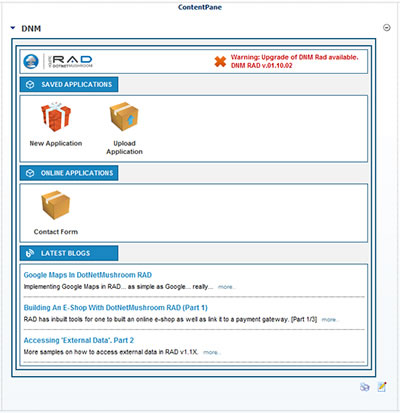 The DotNetMushroom RAD Application List