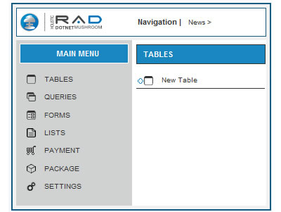 The Control Panel: where you can create your application