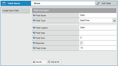 Adding new fields in the Table creator