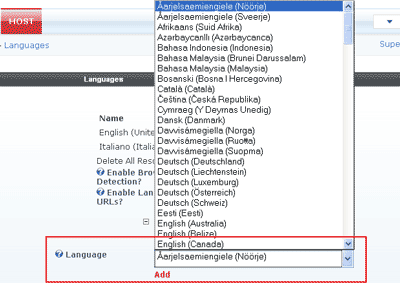 Screenshot of the Languages section.
