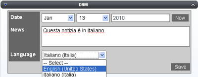 Screenshot showing the Language dropdown list.