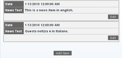 Screenshot of the English Language news items.