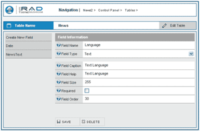 Screenshot of the details entered for the new Language field.