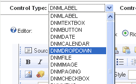 Screenshot of the Control Type dropdown list.