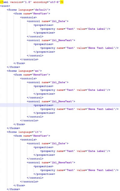 The Resource File containing three ‘forms’ element