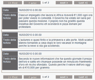 Screenshot of Italian Language News Items