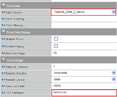 Screenshot of the News_Details form properties