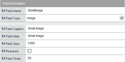 Screenshot of the SmallImage field properties