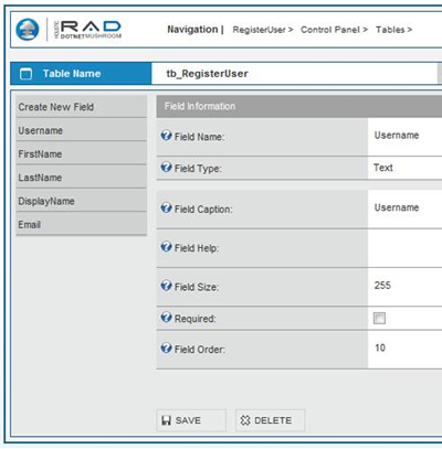 Screenshot showing the field properties assigned in Step3.4