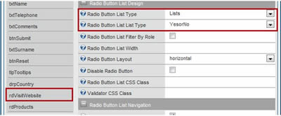 Set the properties of the 'rdVisitWebsite' control