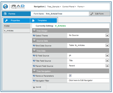 Screenshot of DNM jsTree control properties